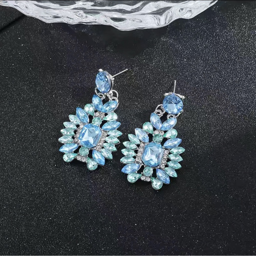 Large 2-tone Blue Crystal Marquise Earrings